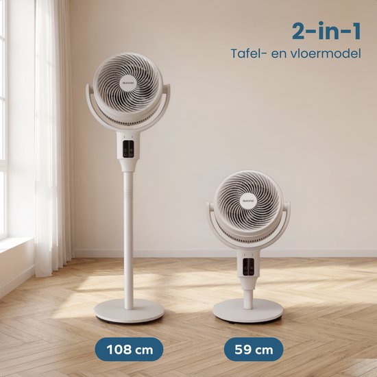 Auronic Statiefventilator - Staande Tafel en Vloerventilator - 9 Standen en Timer - Luchtkoeler - Stil - Met Afstandsbediening en Display - Fan - Wit