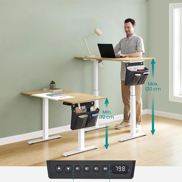 Songmics Elektrisch Verstelbaar Bureau - 120 x 60 cm - Beige/Wit