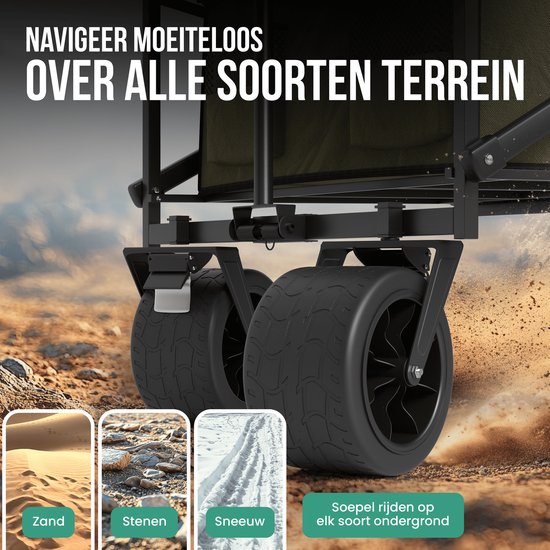 Avalo Bolderkar Met Dak XL Opvouwbaar - Tot 110KG Draagvermogen - 120L - 97x60x105 CM - 360º Wielen - Bolderwagen / Bolderkarren / Strandkar / Trekkar / Plooibare Bolderkar - Voor Strand - Groen