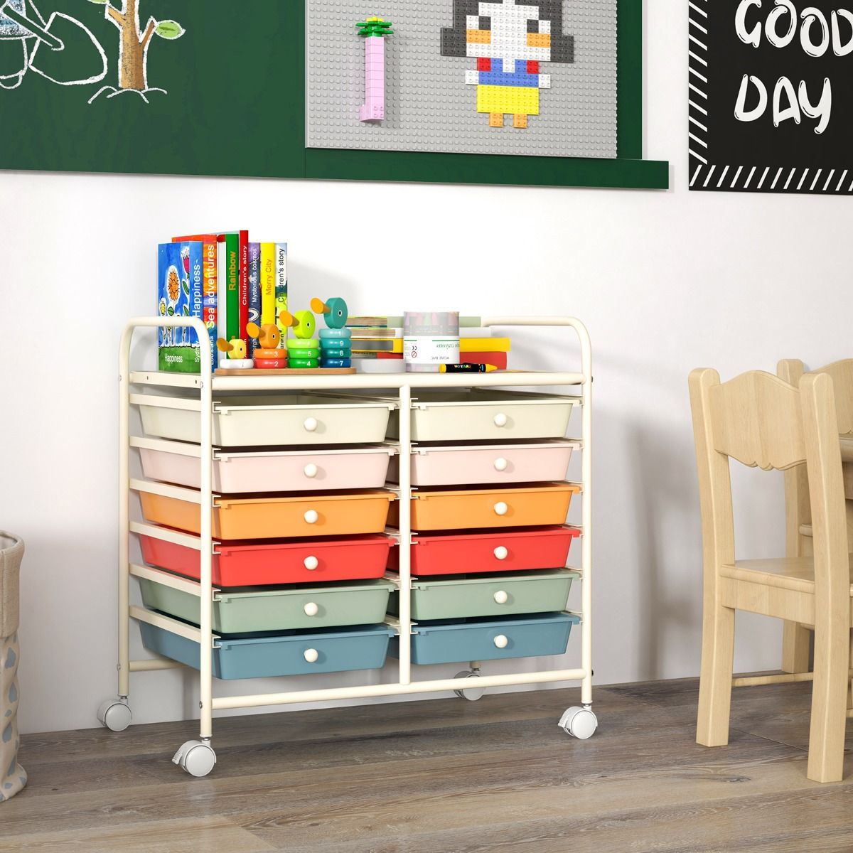 Coast Opbergwagen met 12 lades - verrijdbaar - metalen frame - zwart
