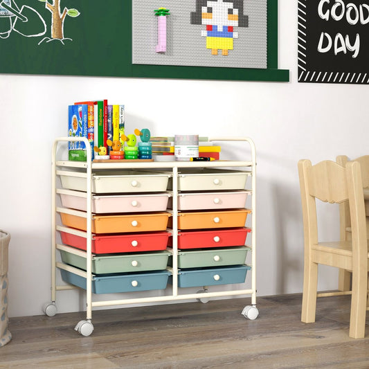 Coast Opbergwagen met 12 lades - verrijdbaar - metalen frame - zwart