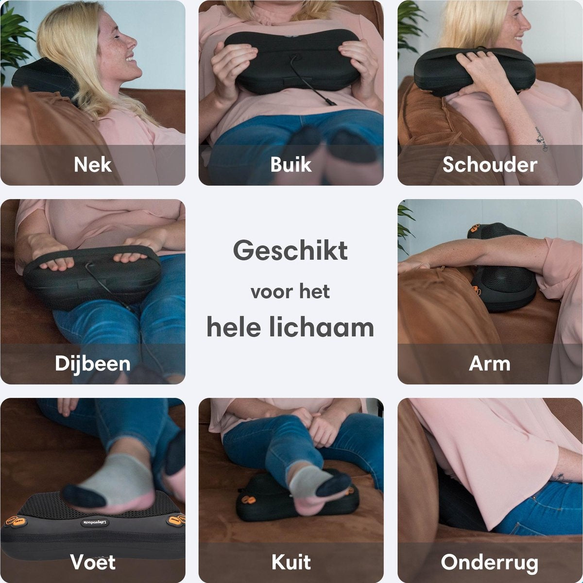 Lifeproducts - Oplaadbaar Shiatsu-massagekussen - Massager met warmtefunctie - Zwart
