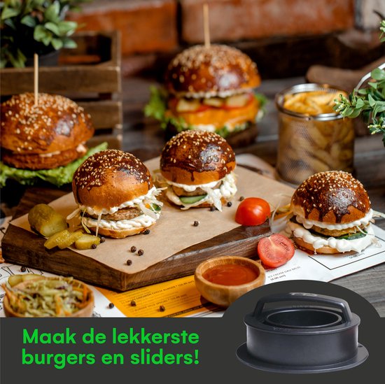 TTD® Hamburgerpers en Hamburgermaker - Smash Burger - Grillgroeven - BBQ Accessoires - Burgerpers - Barbecue Accessoires - Burger Press - Ook voor Miniburgers en Gevulde Burgers - Vaatwasserbestendig - BPA Vrij - Inclusief 100 Waxpapiertjes - Zwart