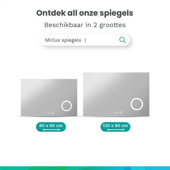Mirlux Badkamerspiegel met LED Verlichting & Verwarming – Rechthoekige Wandspiegel – Anti Condens Douchespiegel - 80x60CM