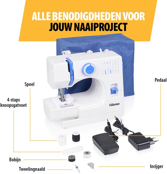 Tristar SM‑6003 Naaimachine – 14 Patronen – Automatische Draadinrijger & Vrije Arm – LED‑Licht – Inclusief Accessoires – Voor Beginners