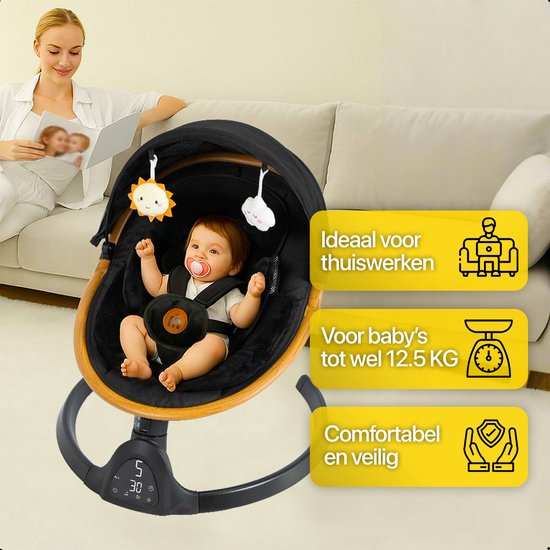 MATTI® - Elektrische Wipstoel - Babyschommel - Schommelstoel - Babyswing - Incl. Bluetooth & Afstandsbediening