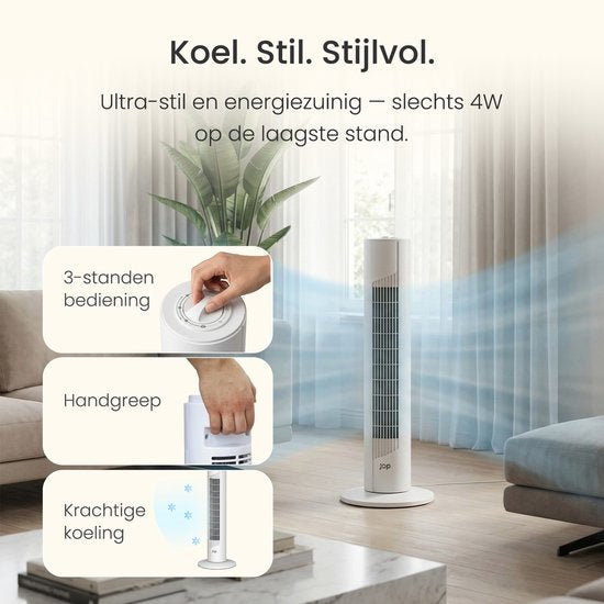 Energiezuinige Ventilator - Torenventilator met 3 blaasstanden en oscilatie - Slaapkamer - Wit - JAP Quebec