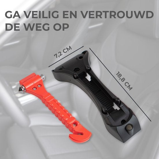 Veiligheidshamer - 1 Stuk - Noodhamer Met Gordelsnijder - Incl. Houder en bevestigingsmateriaal - Oranje