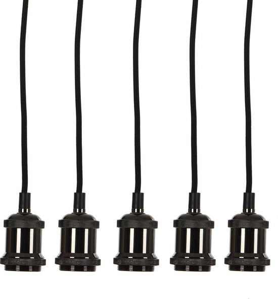 Mica Decorations Fuga Hanglamp - E27 - Set van 5 - IP20 - 150 x Ø15 cm - Zwart