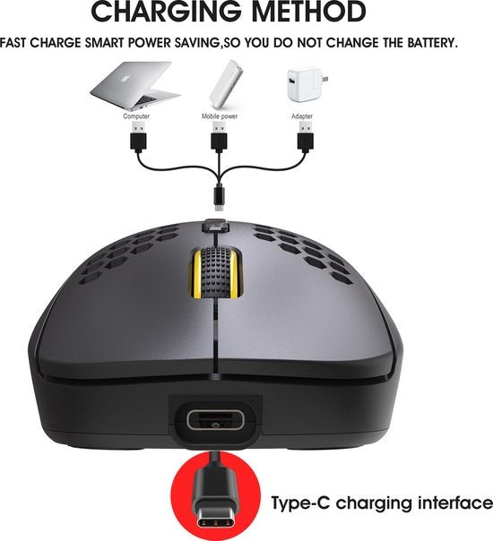 HXSJ T90 2.4G Draadloze Gaming Muis - Bluetooth - Computermuizen - Ultra licht - RGB Verlichting - Zwart