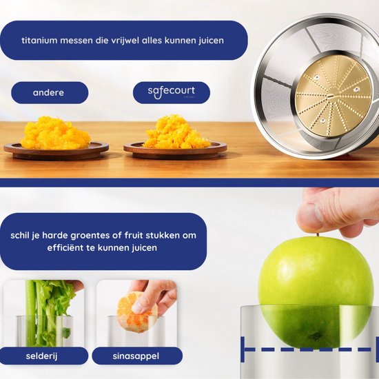 Safecourt Keuken Sapcentrifuge - Juicer voor Groenten & Fruit - Grote Vulopening - 3 snelheden - 800 Watt