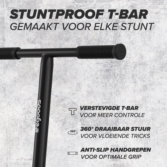 LifeGoods Stuntstep Pro X - T-Stang - HIC - Jongens/Meisjes - 110mm - 100KG - Zwart