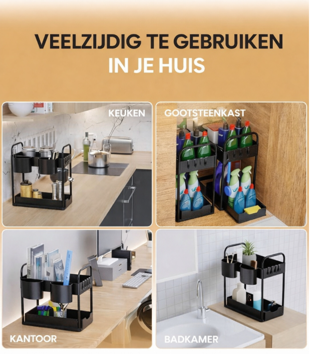 Heldenwerk Gootsteenorganizer - 2 Laags - In hoogte verstelbaar - 40 x 22 x 38 cm - Zwart