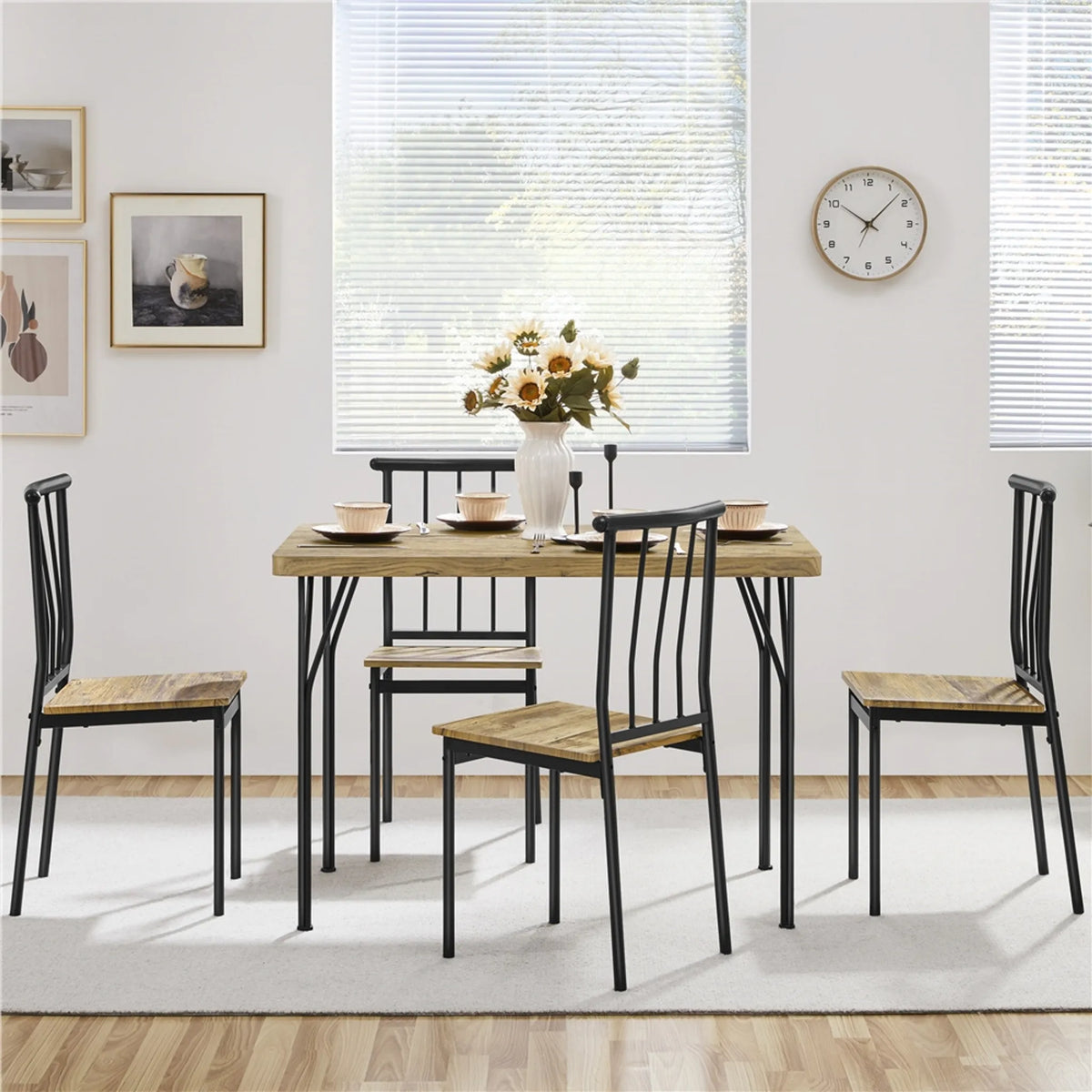 Yaheetech 5-delige eethoek voor 4 personen - Tafel met 4 stoelen - 110 x 70 x 76,5 cm - Bruin