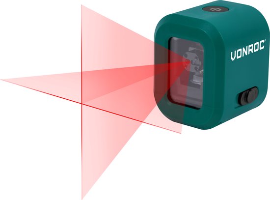 VONROC Kruislijnlaser– Rood – 4V accu – 1800mah - Zelfnivellerend – 10 meter bereik – Incl. bevestigingsbeugel, USB-C kabel & opbergtas