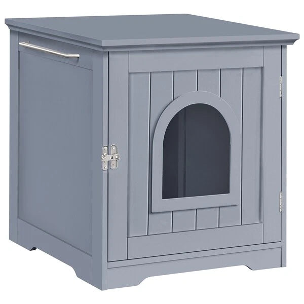 Yaheetech Kattenbak Kast 48,5 x 51 x 51,5 cm - Grijs - Kattenhuis met Verborgen Kattenbak en Bijzettafel