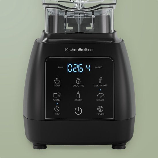 KitchenBrothers 2-in-1 Power Blender - 1600W - BPA-vrij - 2L - Complete Set met Hakmolen en To-go Beker - Smoothie Maker - IJscrusher - Zwart