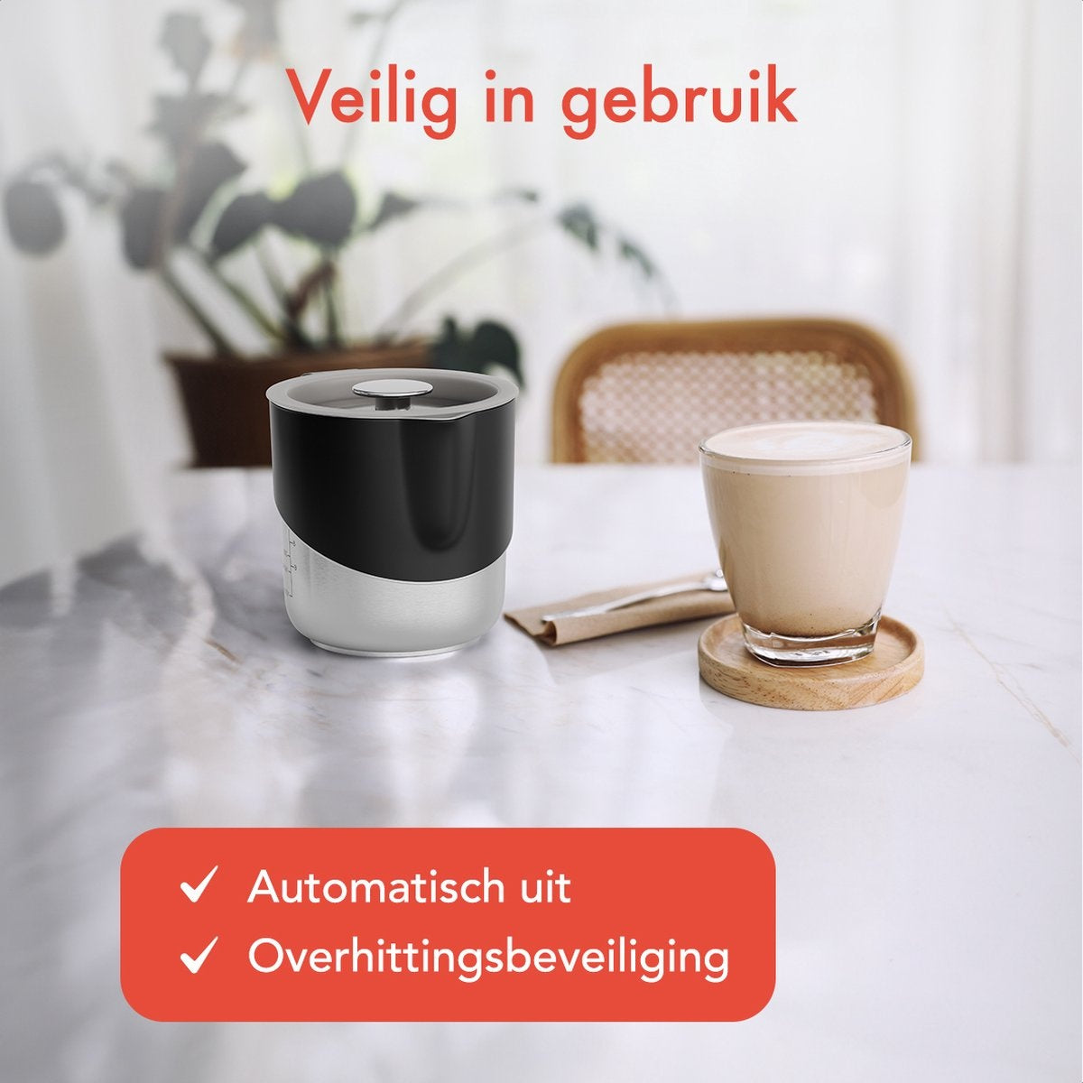 KitchenBrothers Elektrische Melkopschuimer - Vaatwasserbestendig - 4-in-1 - 400 ML - Voor 3 Cappuccino's - Zwart