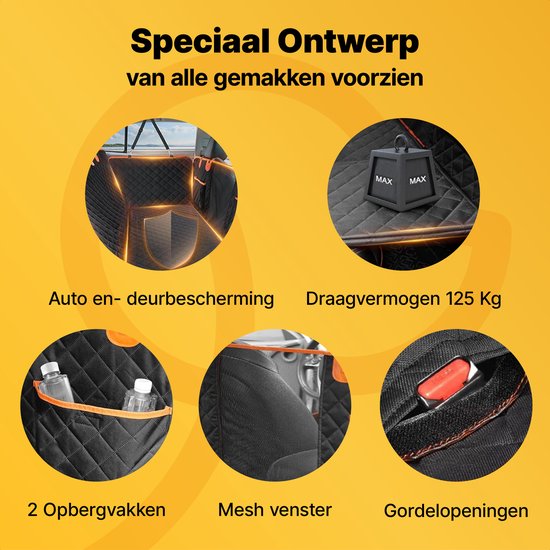 Jake en Jacky Hondendeken XXL Met Achterbankverlenger - Autodeken Hond Met Harde Bodem - Beschermhoes Auto - Hondenkleed - Inclusief Autoriem & Opbergtas