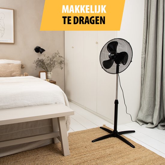 Statiefventilator 40 cm – 45W – 3 Snelheden – 85° Oscillatie – In Hoogte Verstelbaar – Tristar VE-5756 – Zwart
