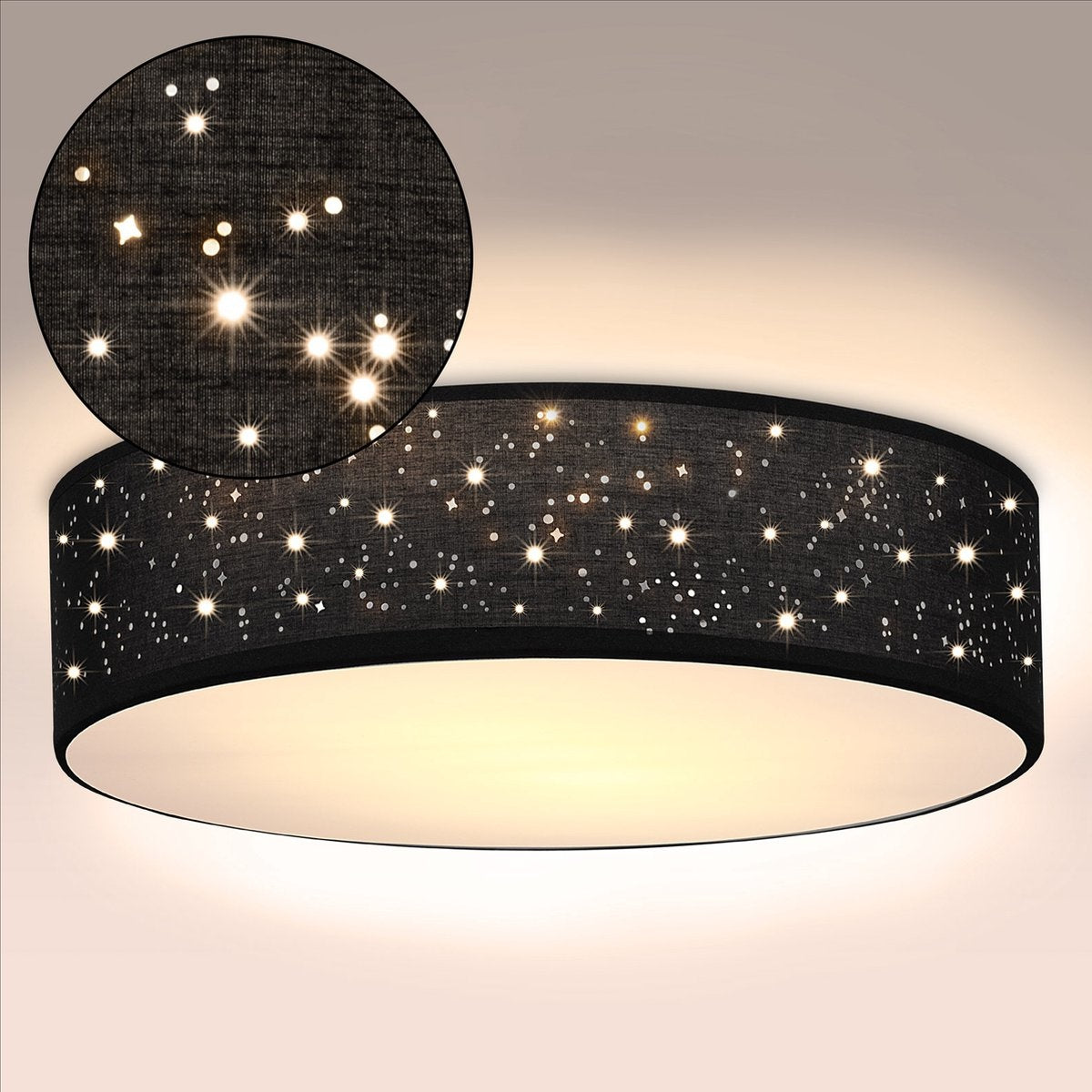 Plafondlamp – Sterrenhemel – Rond - Ø 30cm – 40 Watt - Stof -Zwart