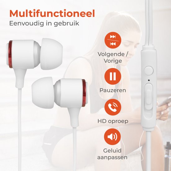 Nuvance - Oortjes met Draad - 3.5mm Jack Aansluiting - Oordopjes met Draad - In-Ear Oortjes met Draad en Microfoon - Wit