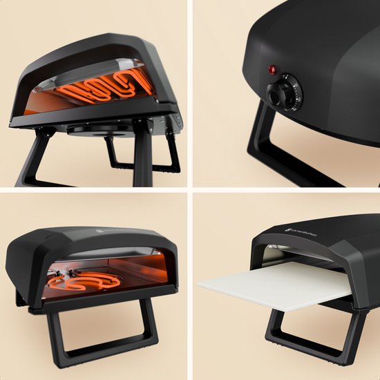 KitchenBrothers Pizza Oven - Elektrisch - Tafelmodel - PFAS-vrij - Inklapbaar - Pizzasteen - Pizza maker - Pizzaoven voor Buiten en Binnen - Zwart/Grijs