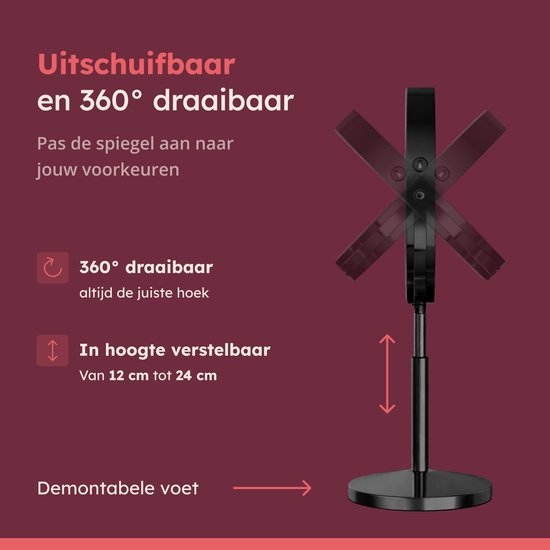 Fraay® XXL Make Up Spiegel met LED Verlichting - 10x Vergroting - Vergrootspiegel met Licht - Oplaadbaar - Scheerspiegel - Badkamerspiegel - Zwart