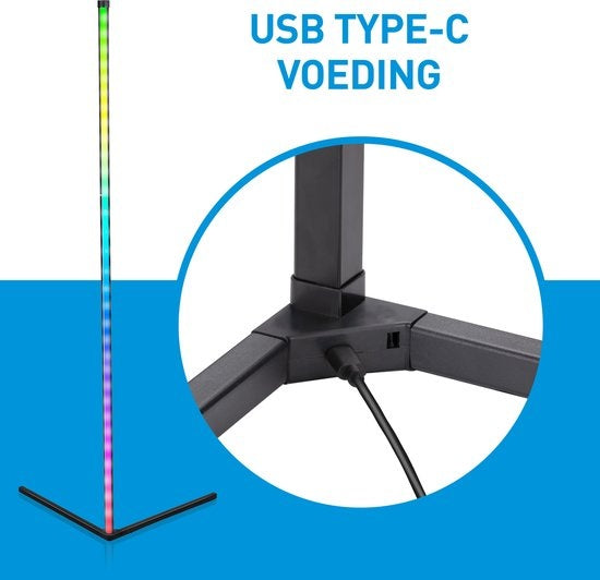 Grundig LED Staande Lamp - Vloerlamp 140cm - Dimbaar RGBW en Wit Licht - Incl. Afstandsbediening en Muziek Sensor