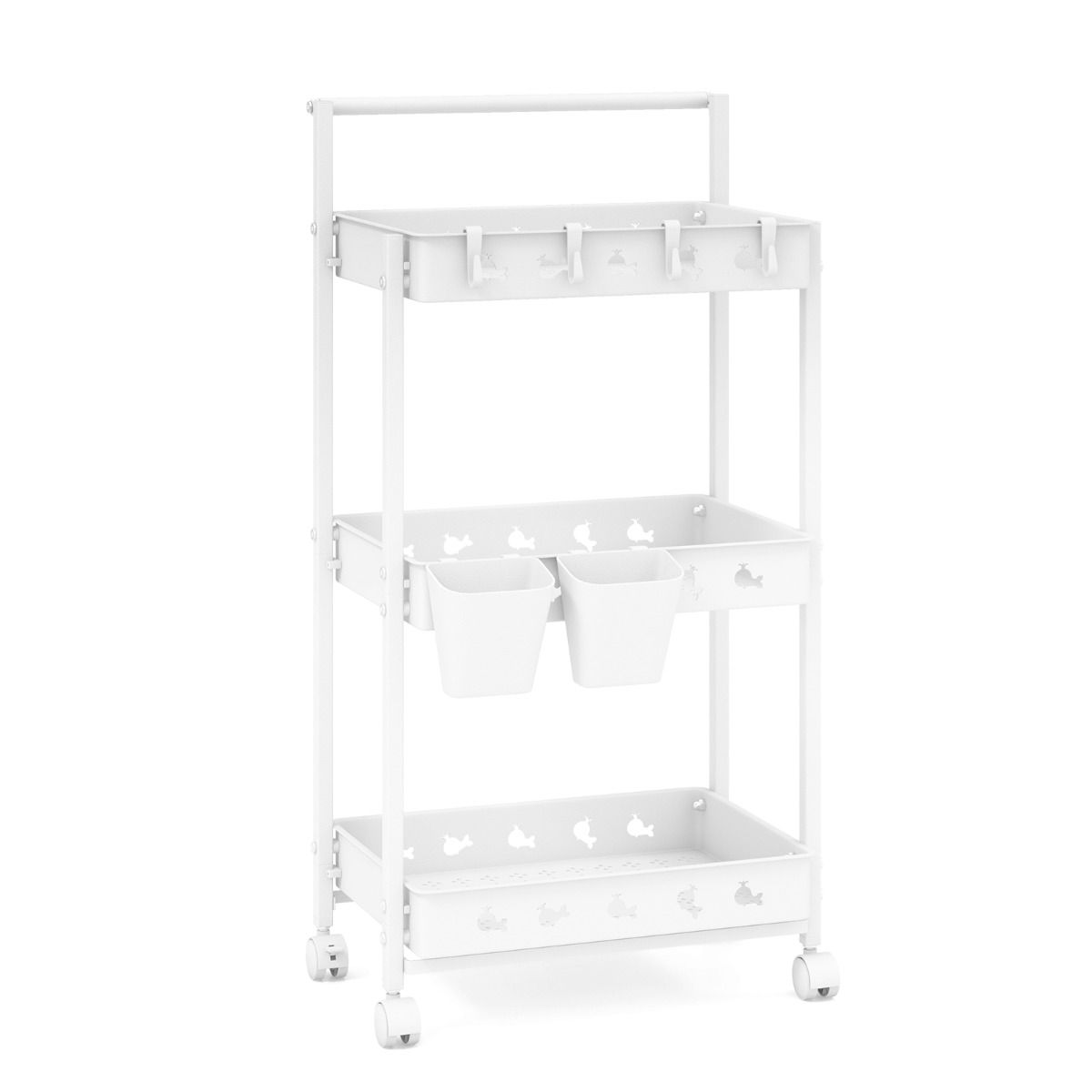 Coast Opbergwagen - 3 niveaus - met haken en bekers - wit 42 x 29 x 83 cm
