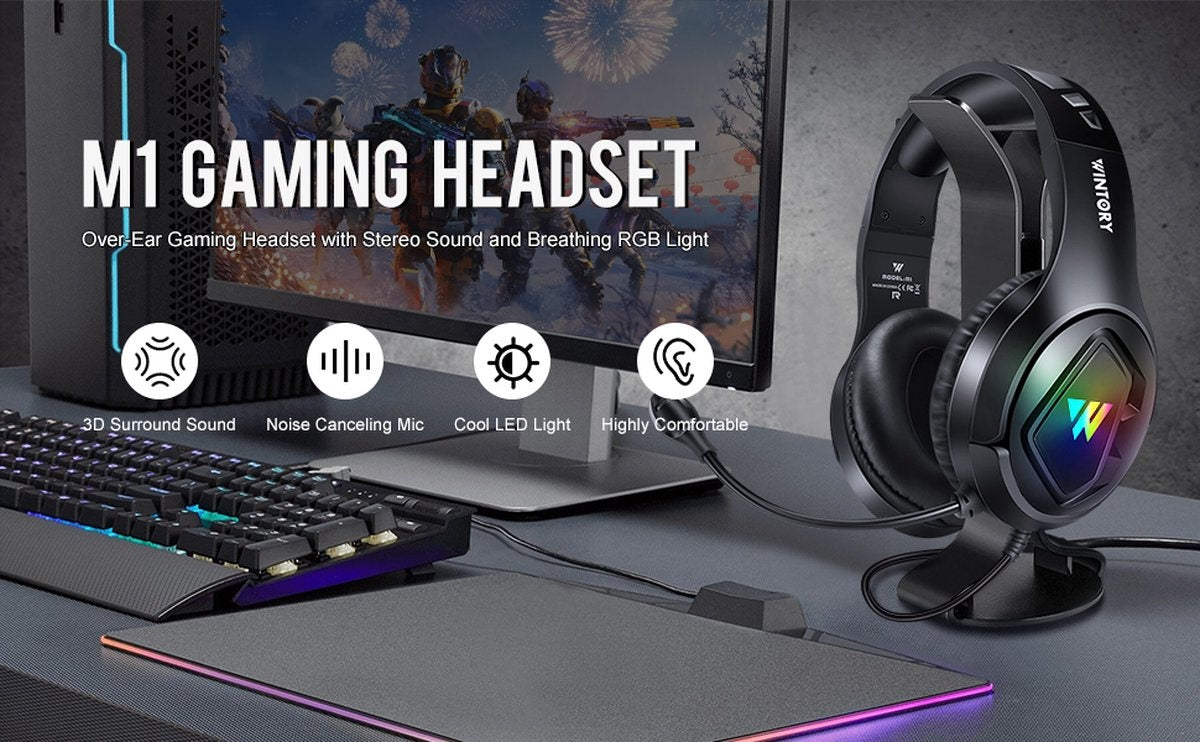 WINTORY M1 RGB Gaming Headset - PS4, Xbox One & laptops - Zwart
