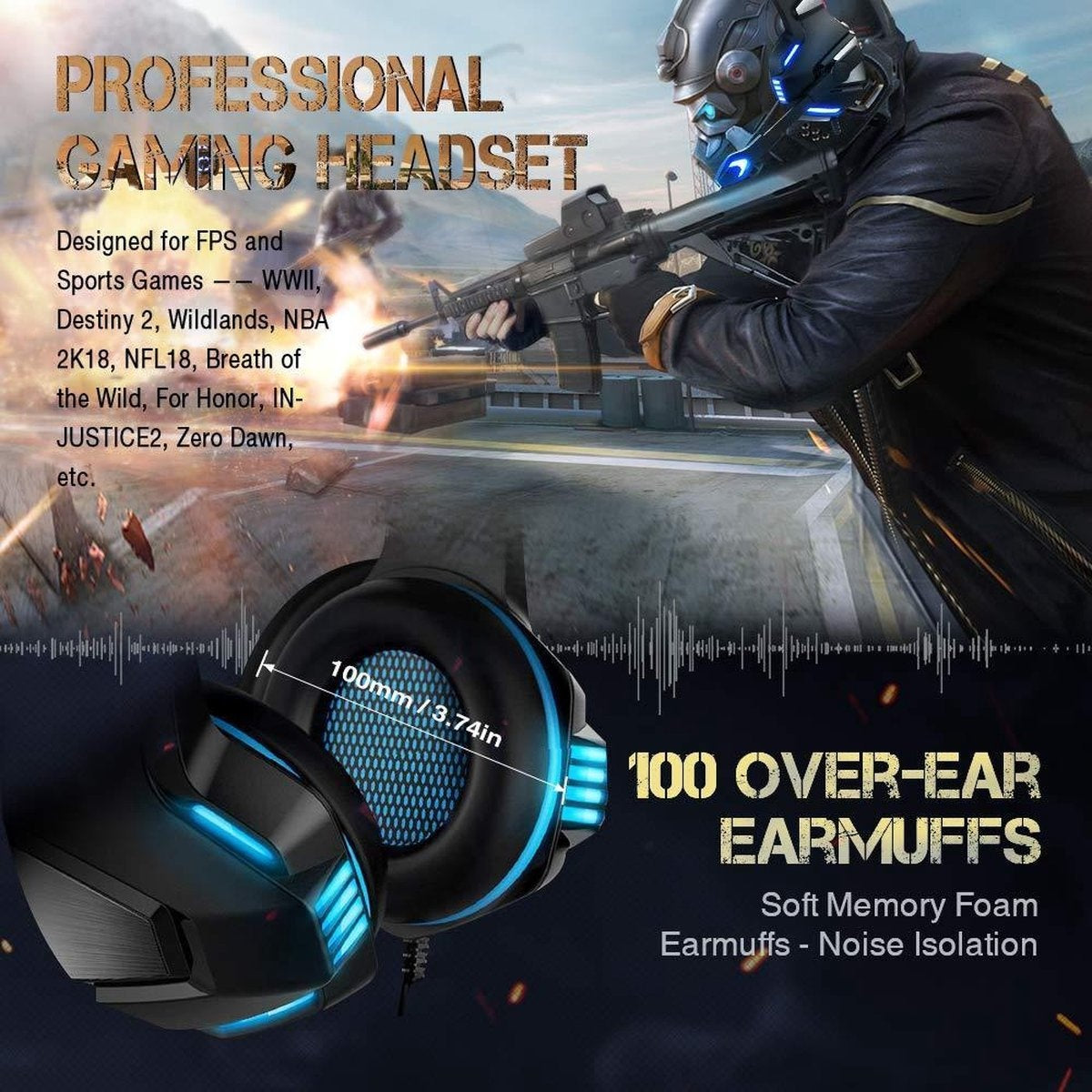 Hunterspider V3 Gaming headset - Zwart/Blauw - Geschikt voor PS4, Xbox One & Windows