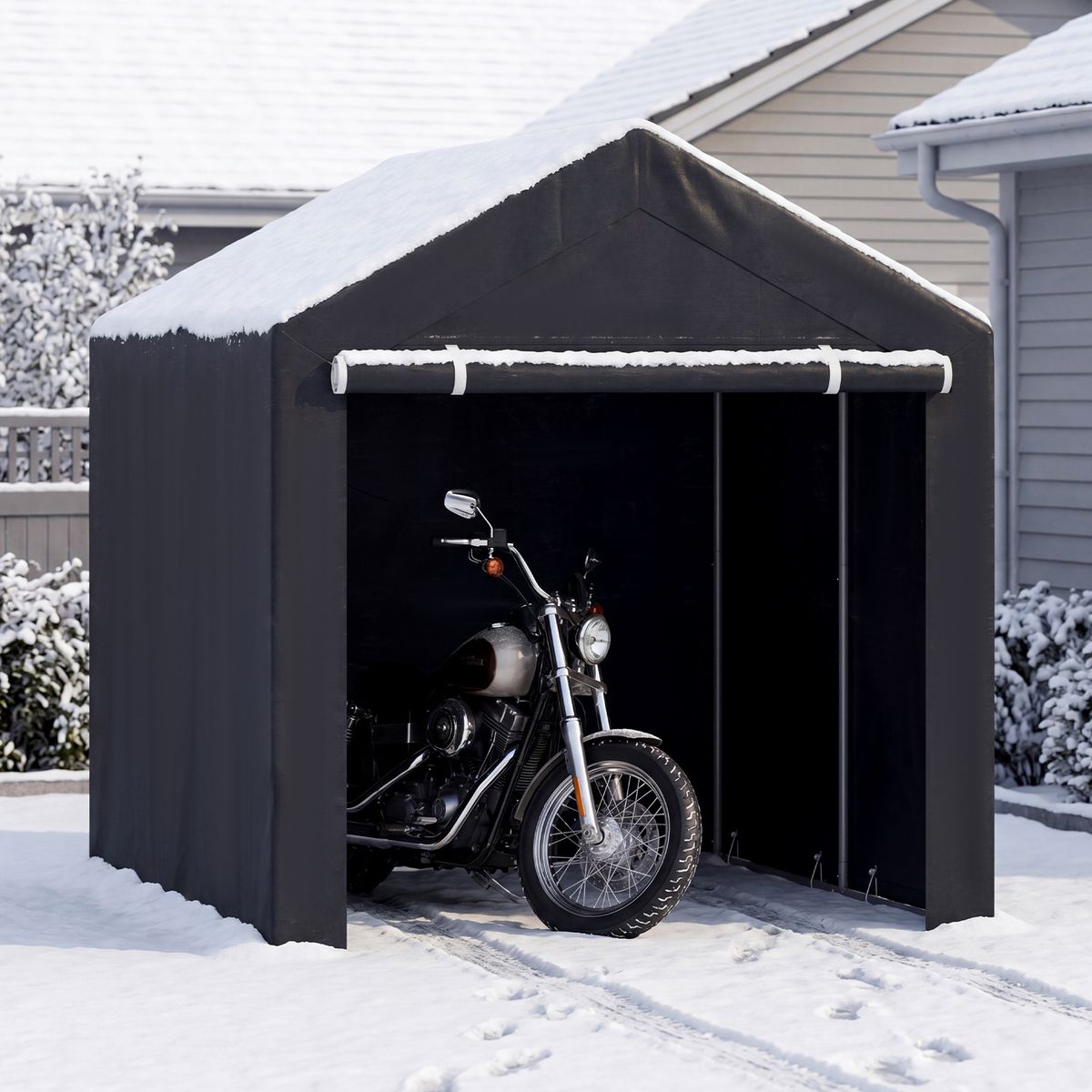 Coast Garage Tent voor Buiten - Metalen Frame - Oprolbare Deur met Rits - Donkergrijs 218,5 x 160 x 174 cm