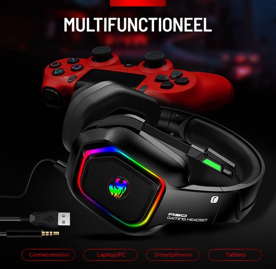 Gaming Headset met Microfoon - Headset PS4, PS5, Xbox One, Xbox Series en PC - Virtueel 7.1 Surround Sound
