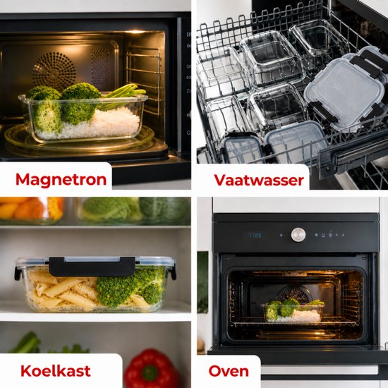Organess Meal prep bakjes - Vershoudbakjes - Diepvriesbakjes - 8 Delige set - BPA vrij - Glas - BPA vrije deksel
