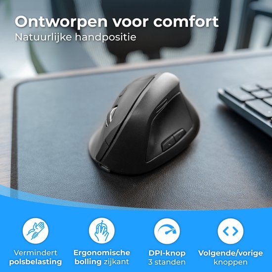 Nuvance Ergonomische Muis - Draadloze Muis - Bluetooth Muis - Muis Draadloos - Stil - Computermuis - Wireless Mouse - Rechtshandig
