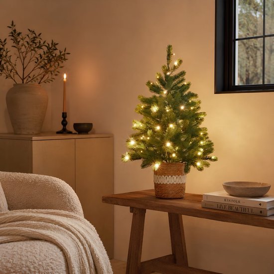 Black Box Trees Nagoya Kunstkerstboom met Verlichting - Kunstboom H90 x D42 cm - Kunst Kerstboom in Kunststof Pot - Kerstdecoratie voor Binnen - met Batterij en Timer - 175 Tips - Groen