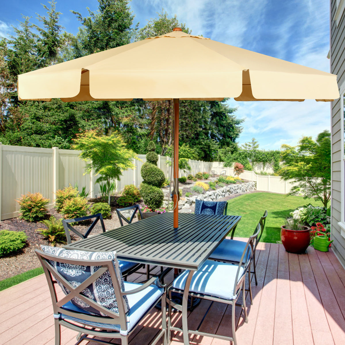 Coast tuinparasol - kantelbaar - waterdicht - met uv-bescherming - hout - 3m - beige