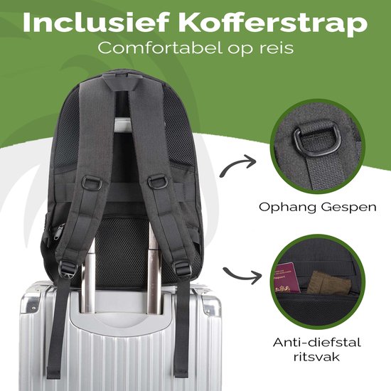 Travelhawk Rugzak - 28L - 15.6 inch - Laptop Rugzak - Rugzakken - Rugtas - Heren & Dames - Waterafstotend - Met USB Oplaadpoort