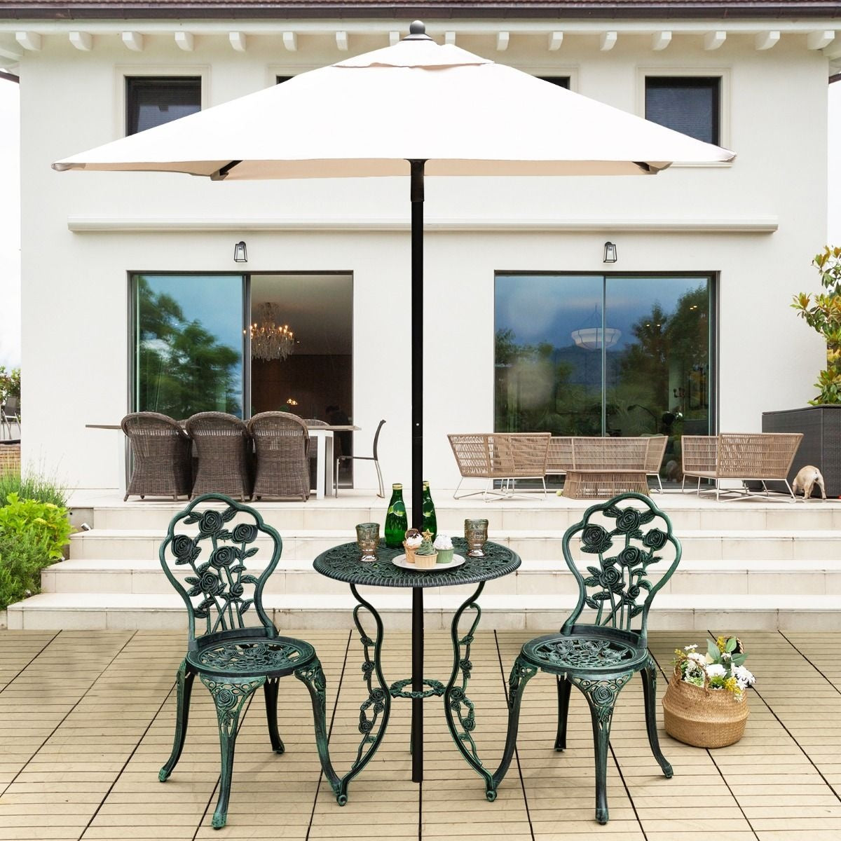 Coast 3-delige Bistroset Gietaluminium - 2 Stoelen 1 Tafel - groen