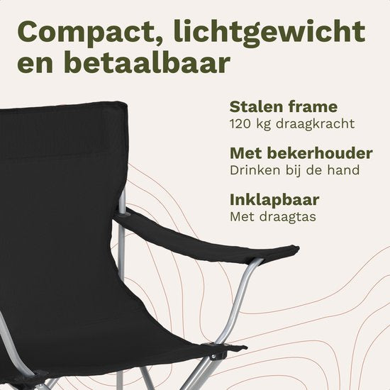 TRVLMORE Campingstoelen - Opvouwbaar - 2-Pack - 120KG Draagvermogen - Incl. Draagtas - Klapstoel - Visstoel - Kampeerstoel - Vouwstoel - Zwart