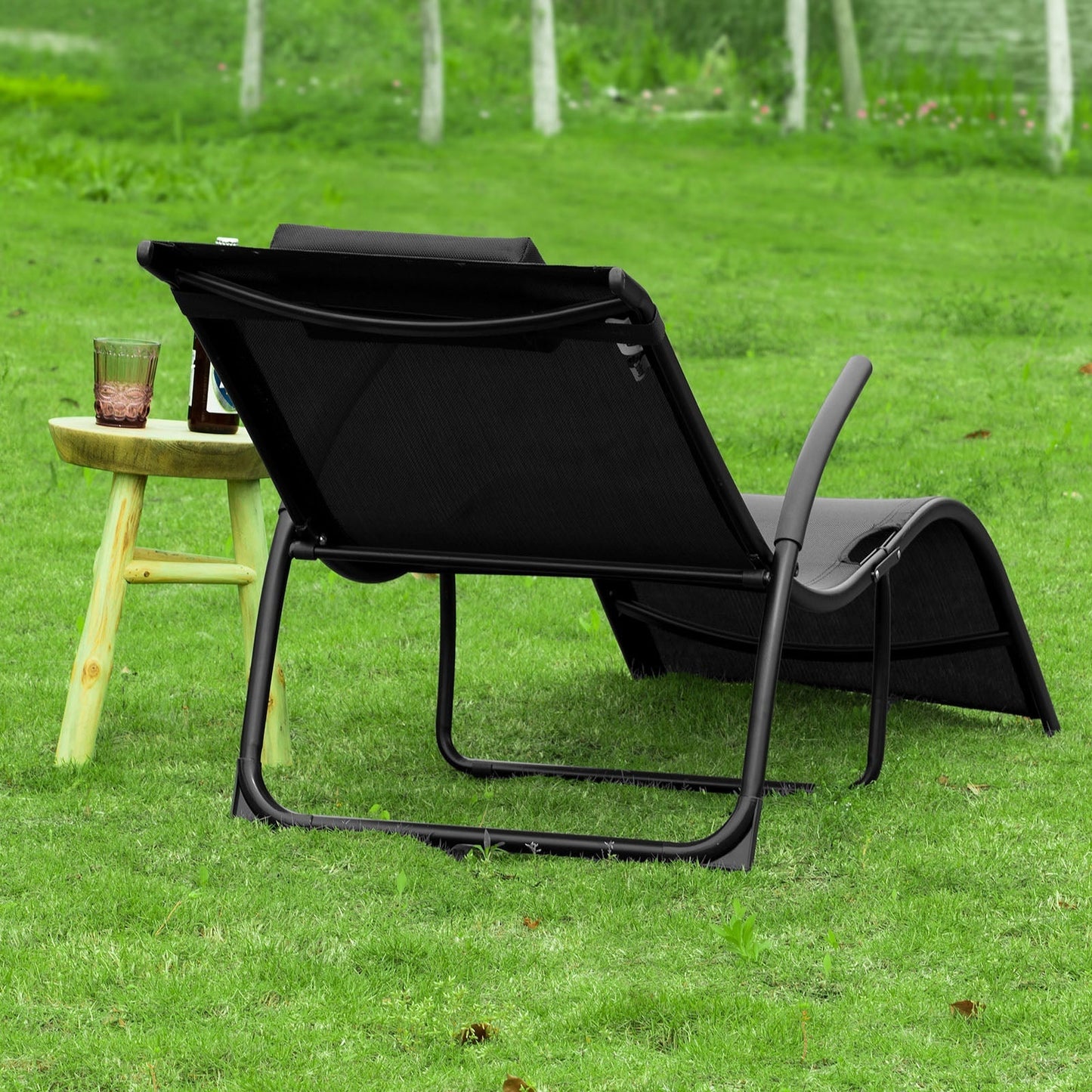 SoBuy Ligstoel met kussen - Opvouwbaar - Max. 150 kg - 173 x 60 x 69 cm - Zwart