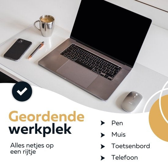 WURK Professionele Bureau Onderlegger Transparant - Bureau Organizer - Inclusief Kabel Clip - 90x45