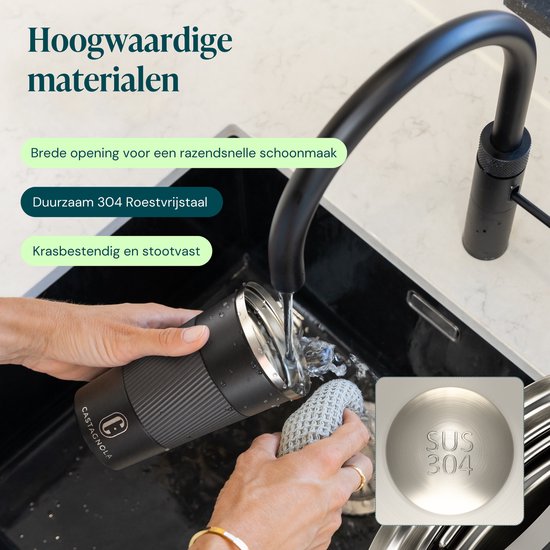 Castagnola Thermosbeker - Koffiebeker To Go - Travel Mug voor Koffie en Thee - Theebeker - 510 ML - RVS - Zwart