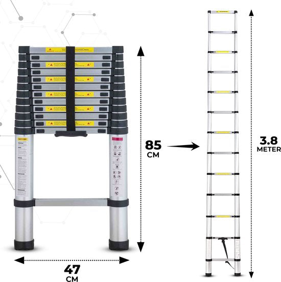 Telescopische Ladder - Telescopische Vouwladder - 3,8 m Werkhoogte - Aluminium