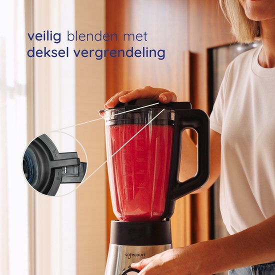 Safecourt Keuken Power blender - 5 automatische programma's - Smoothie maker - +2 to go bekers - RVS