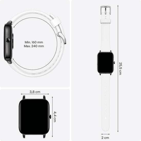 Smartwatch voor Dames en Heren - Stappenteller, Bloeddrukmeter en Hartslagmeter - Sporthorloge - Spatwaterdicht – Wit - BREND BR-2223