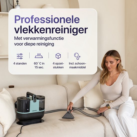 LUMAN Tapijtreiniger 5 in 1 - 60°C Verwarmingsfunctie - Vlekkenreiniger - Stoomreiniger - Zetelreiniger - Bank Reiniger - 16.000 kPa - Groen