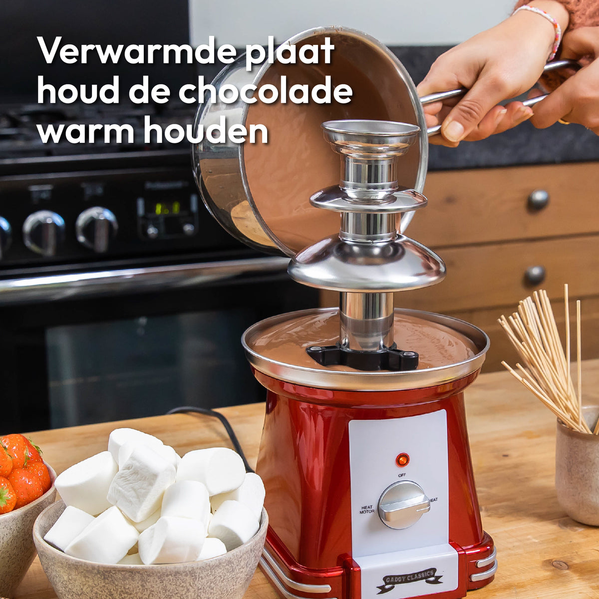 Gadgy - Chocolade fontein - Chocolade fondue - Gemakkelijk schoon te maken - 90 Watt - Rood