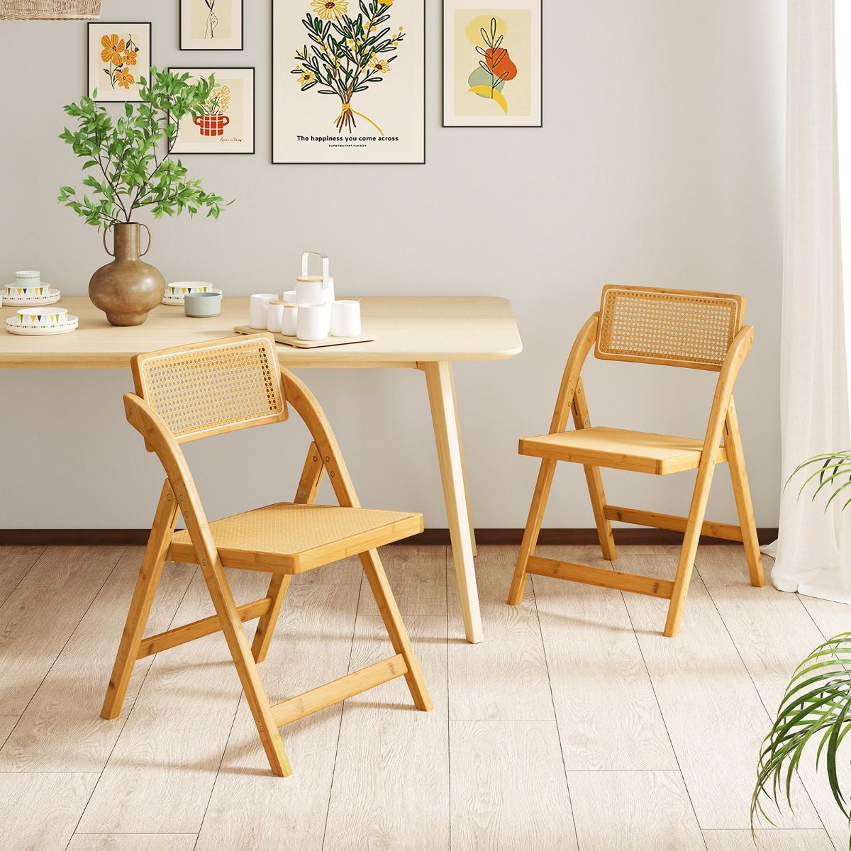 Coast Set van 2 Rotan Klapstoelen - 360° draaibare rugleuning - Inklapbaar - Naturel